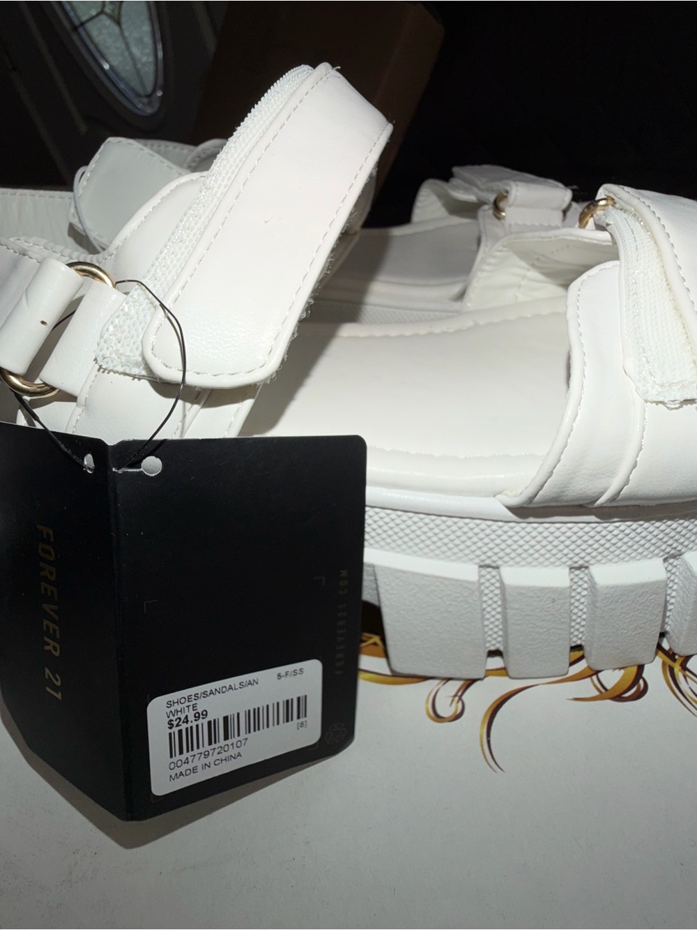 Forever 21 White Platform Chunky Sandals with Velcro Straps